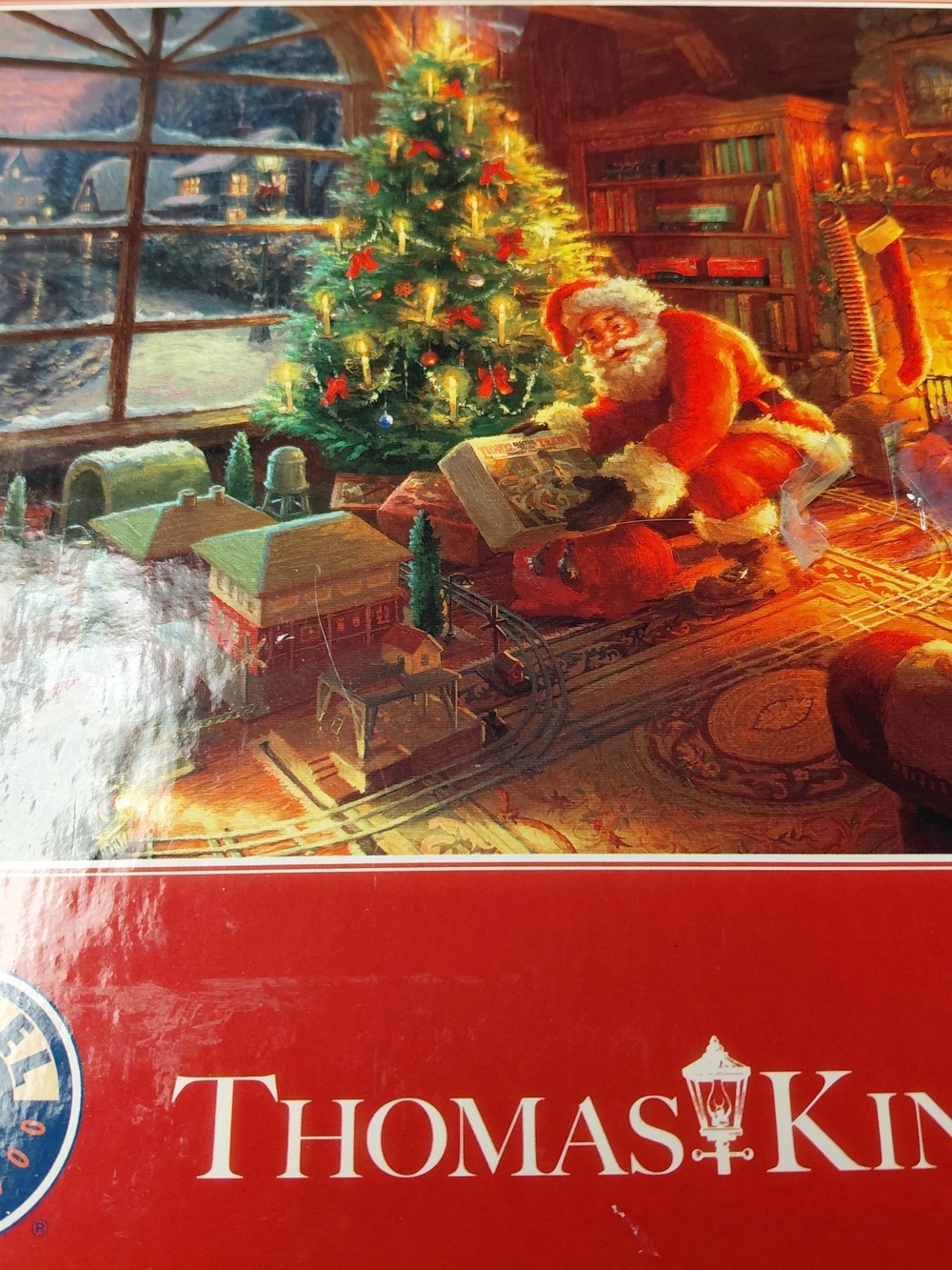 Thomas Kinkade Santa by Christmas Tree - Red, Green, Gold